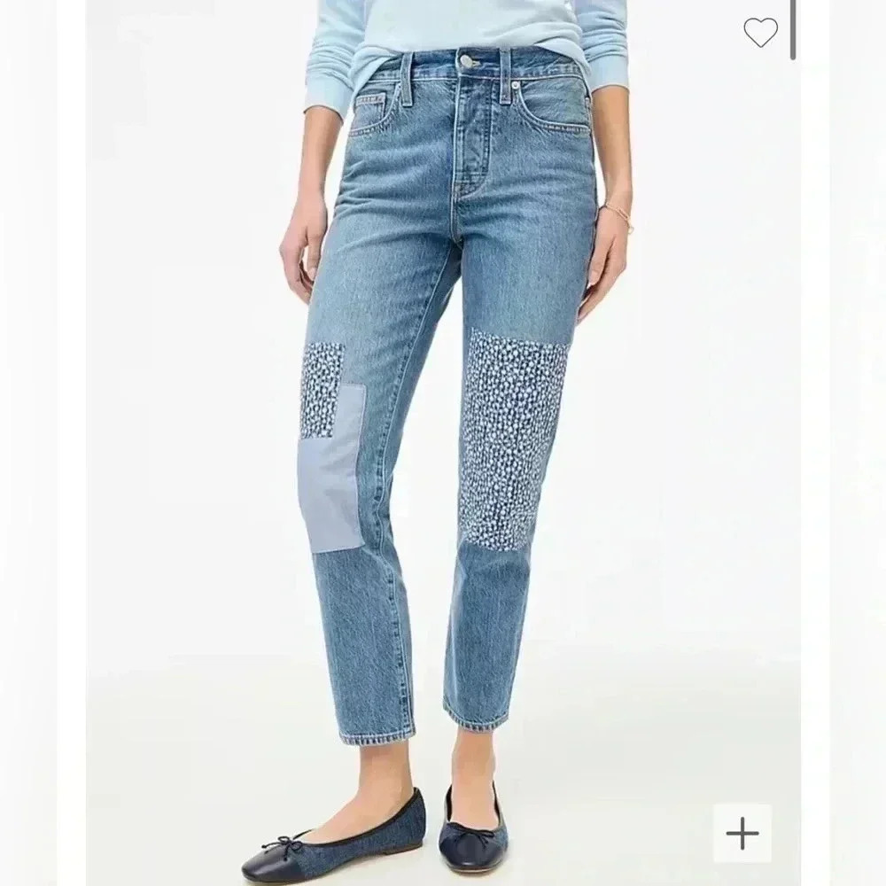 J Crew Jeans Slim Boyfriend Premium Denim Patch Floral Cropped NWT Size 26